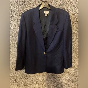 Vintage TALBOTS Petites 8 Blue Career Blazer Jacket Italian Fabric Made USA